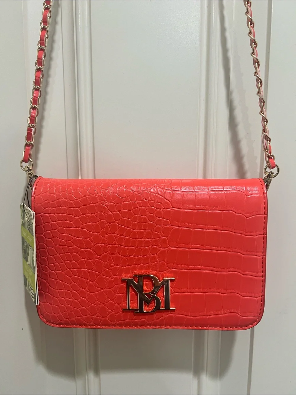 Badgley Mischka Orange Croc-Embossed Crossbody vegan style NWT